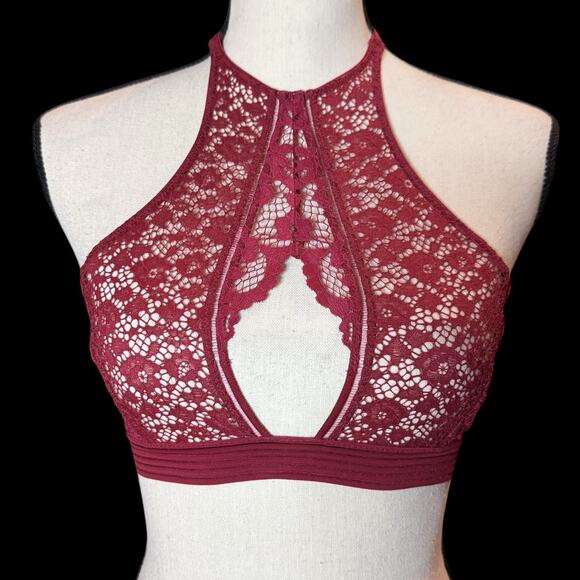 Victorias Secret Very Sexy Halter Keyhole Lace Bralette Burgundy Red Small - Picture 1 of 12